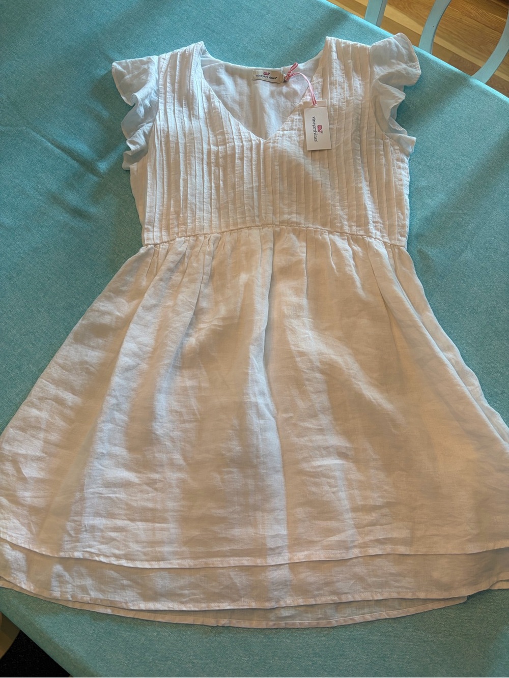 Vineyard Vines White Linen Blend Flutter Sleeve Dress